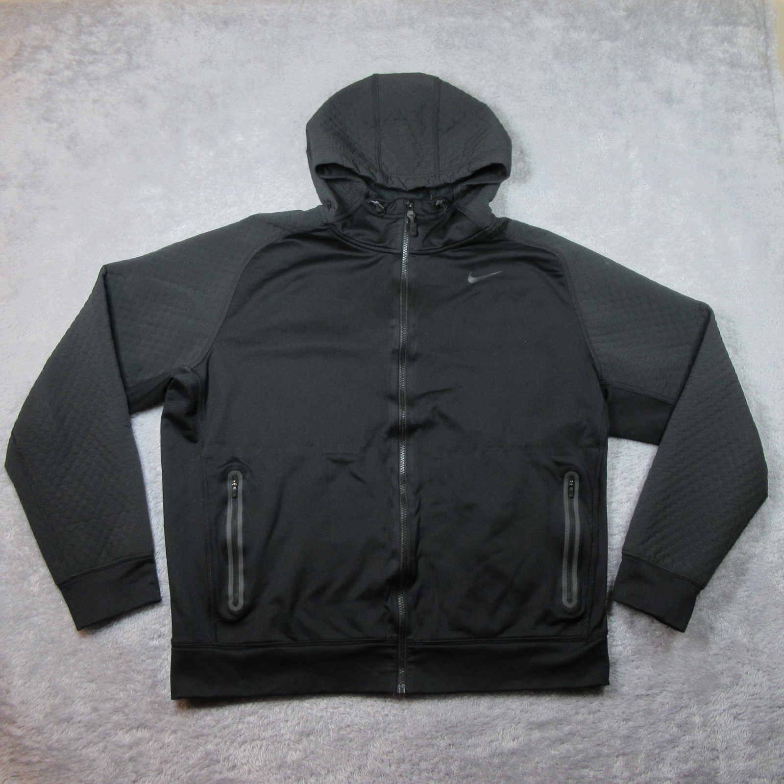 Nike Jacket Mens XL Black Shield Tech Training Quilted Full Zip Hood 506774-010