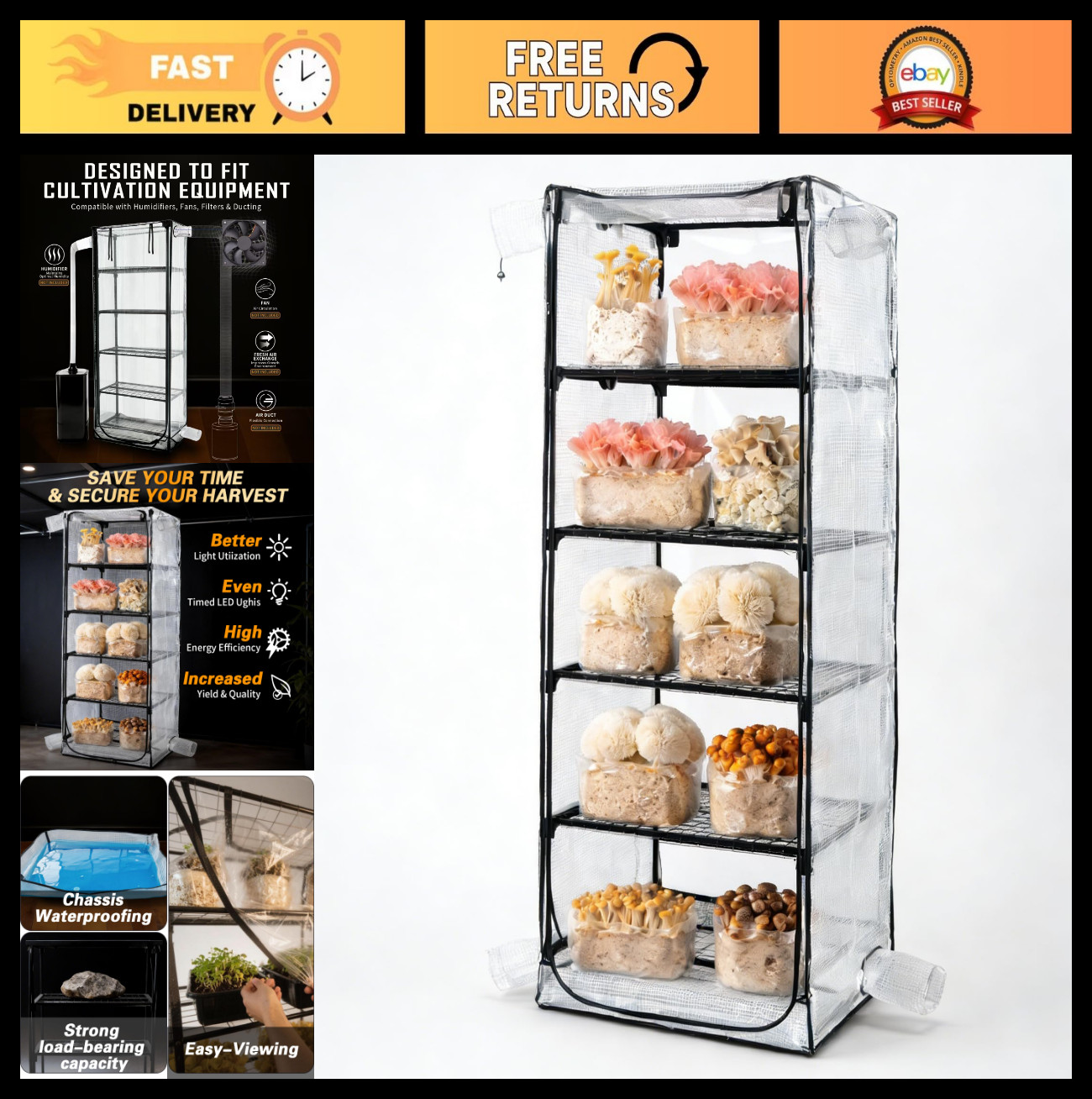 Mushroom Grow Tent for Indoor Cultivation, Mini Greenhouse with Sturdy Racks, Id