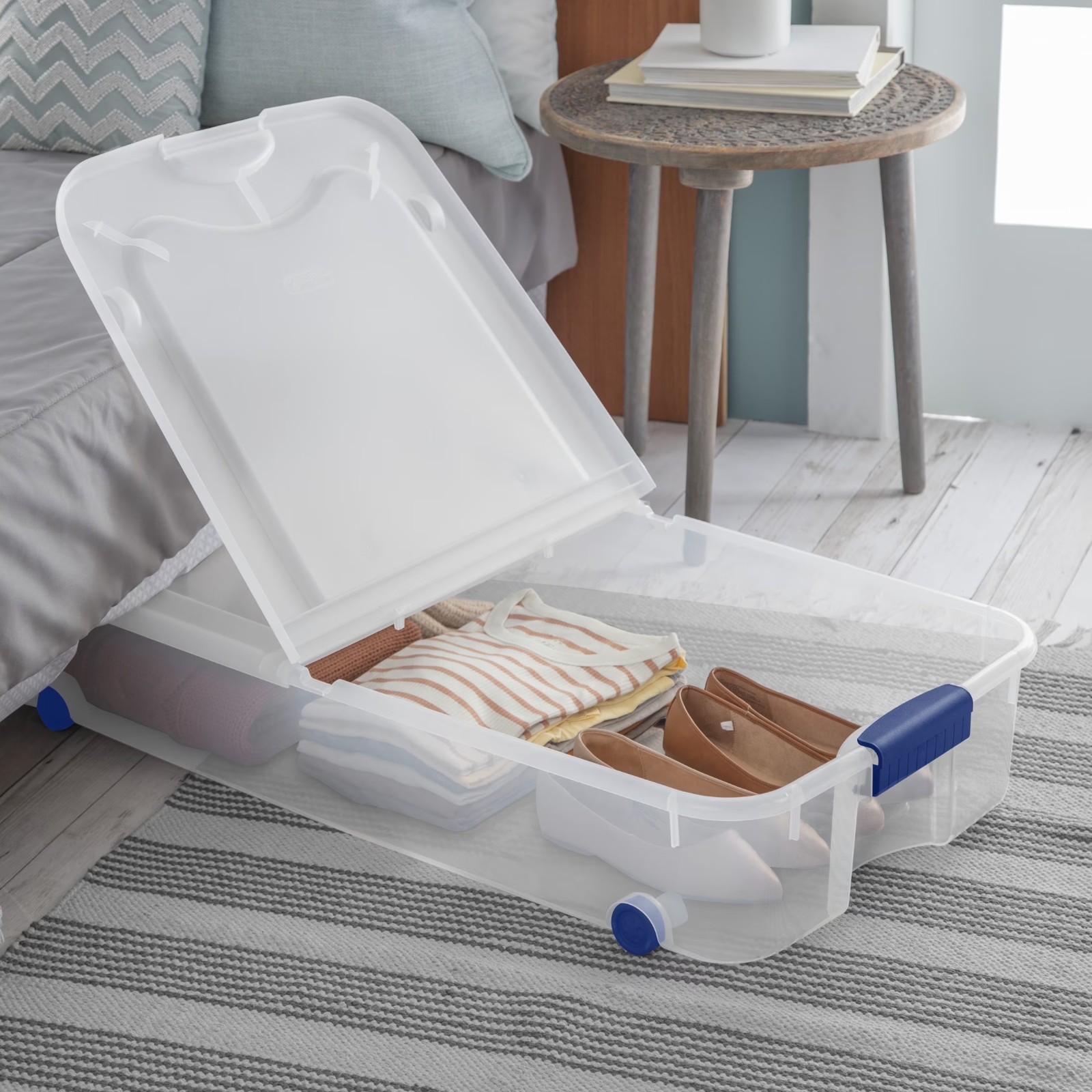 (2 pack) Sterilite 66 Quart Latching Underbed Wheeled Storage Bin, Clear Plastic