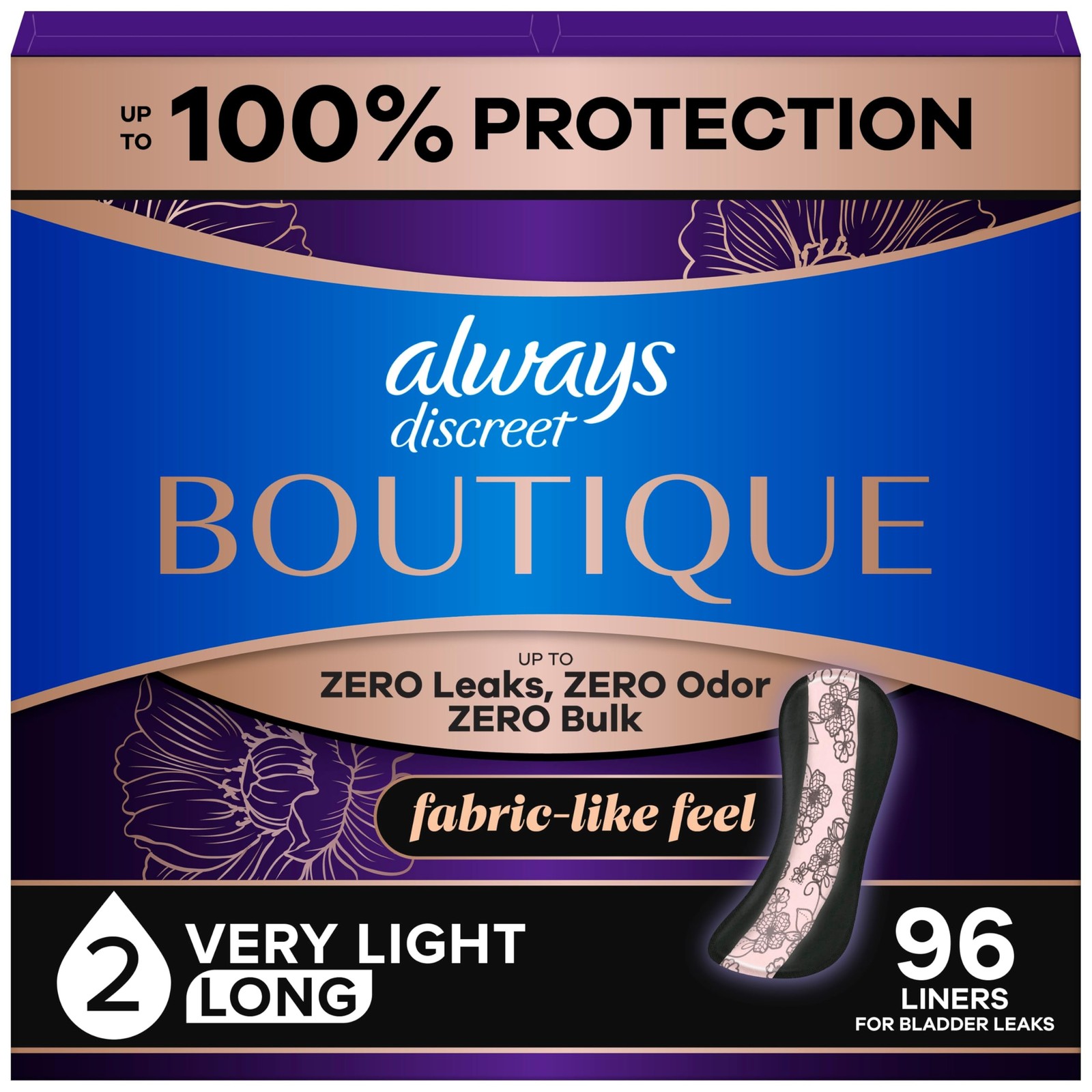 Boutique Incontinence Panty Liners for Bladder Leaks, Size 2, Very Light Abso...