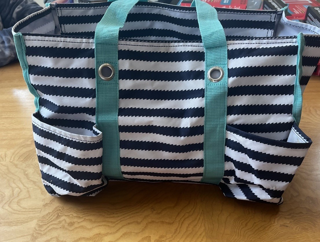 Thirty One Utility Tote Bag Organizer Craft Teacher Carryall Black White Teal
