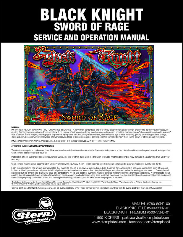 Black Knight Sword of Rage Pinball LE/Premium FULL COLOR Service Manual STERN sB
