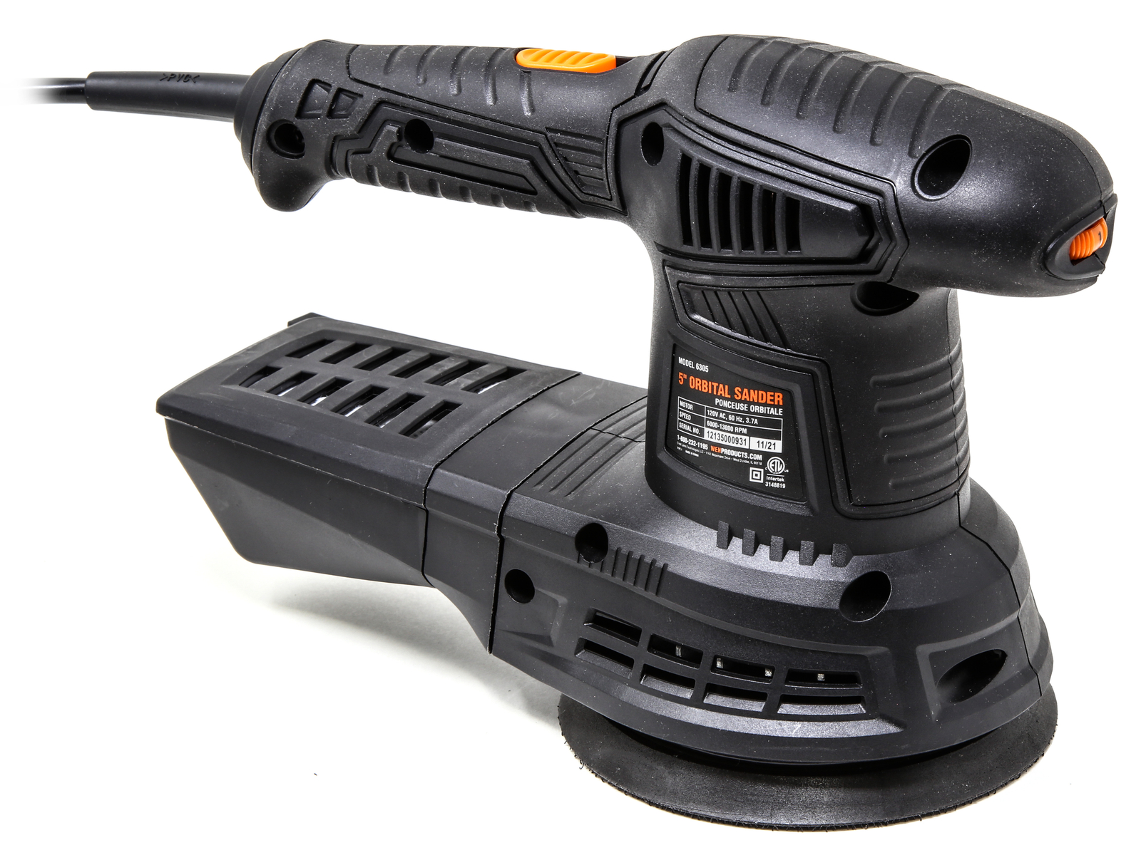 WEN 3.7-Amp 5-Inch Variable Speed Random Orbit Rotary Sander 5inch Hook-and-loop