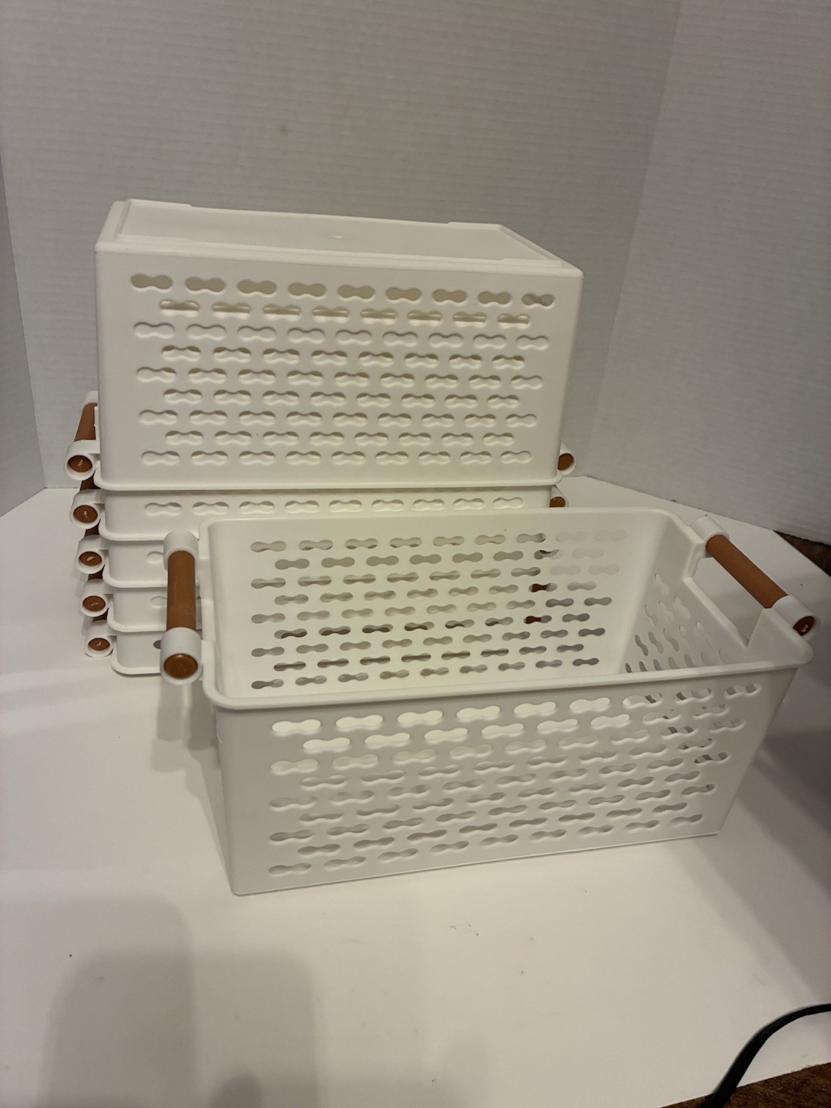Lot Of 6 White Storage Containers.  With Handles. New. Organizers.