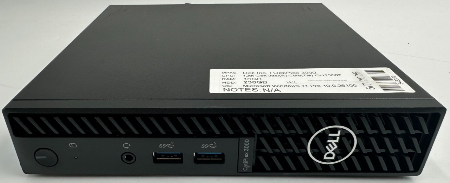 DELL OPTIPLEX 3000 MINI COMPUTER CORE i5-12500T @ 2.30Ghz 16GB RAM 238GB SSD