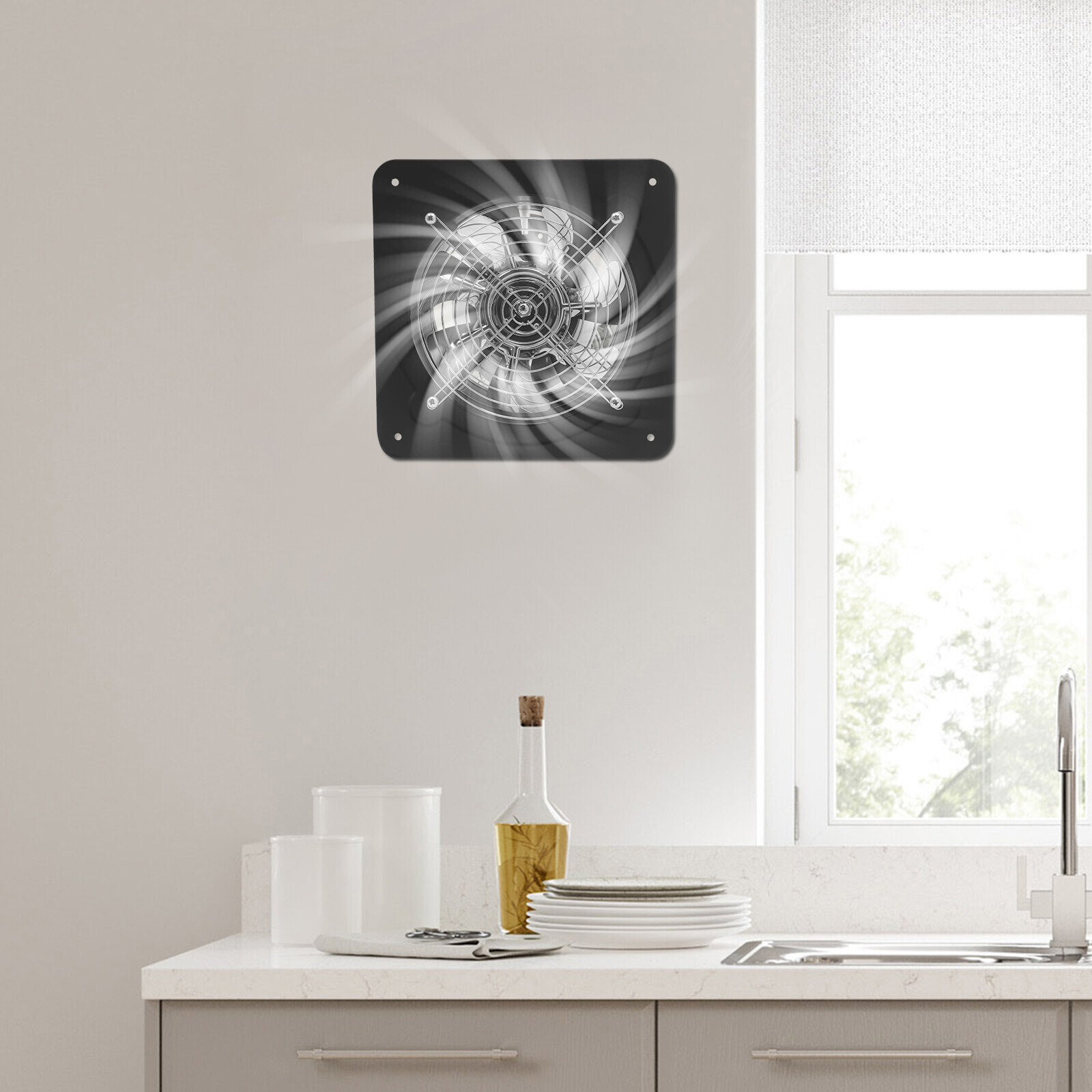 8" Exhaust Fan Portable Kitchen Ventilation Fan Wall Mount with Backdraft Damper