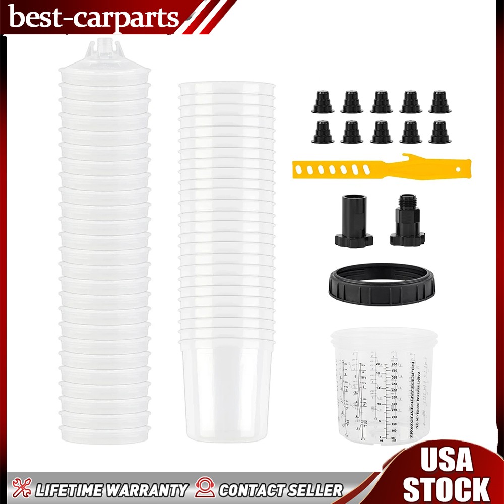 50Pack Disposable Paint Spray Gun Cup 50 Liners & 50 Lid System 20oz - 600ML