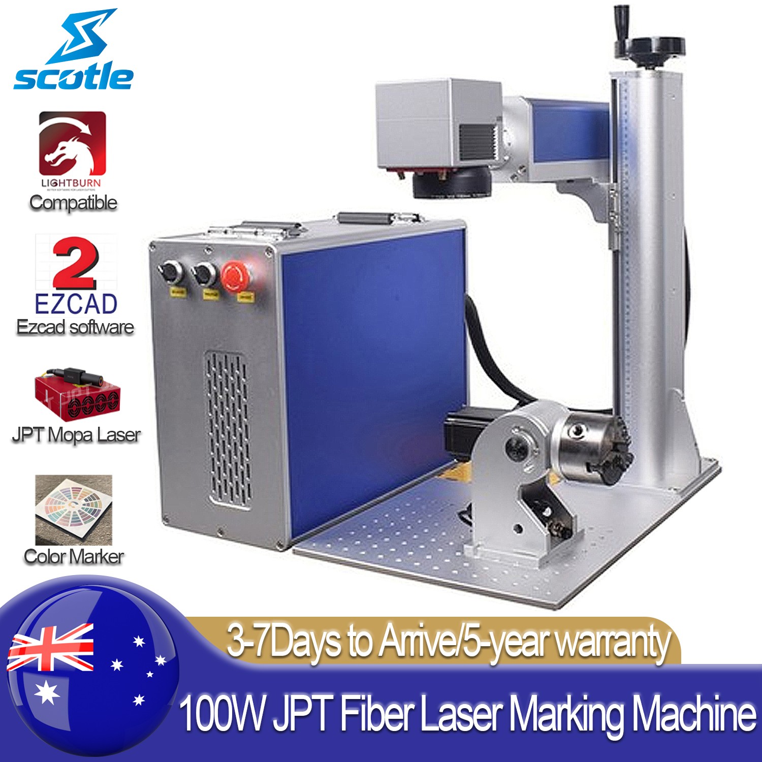 Scotle 100W JPT Mopa M7 Fiber Laser Marking Machine Metal Engraver Color Markers