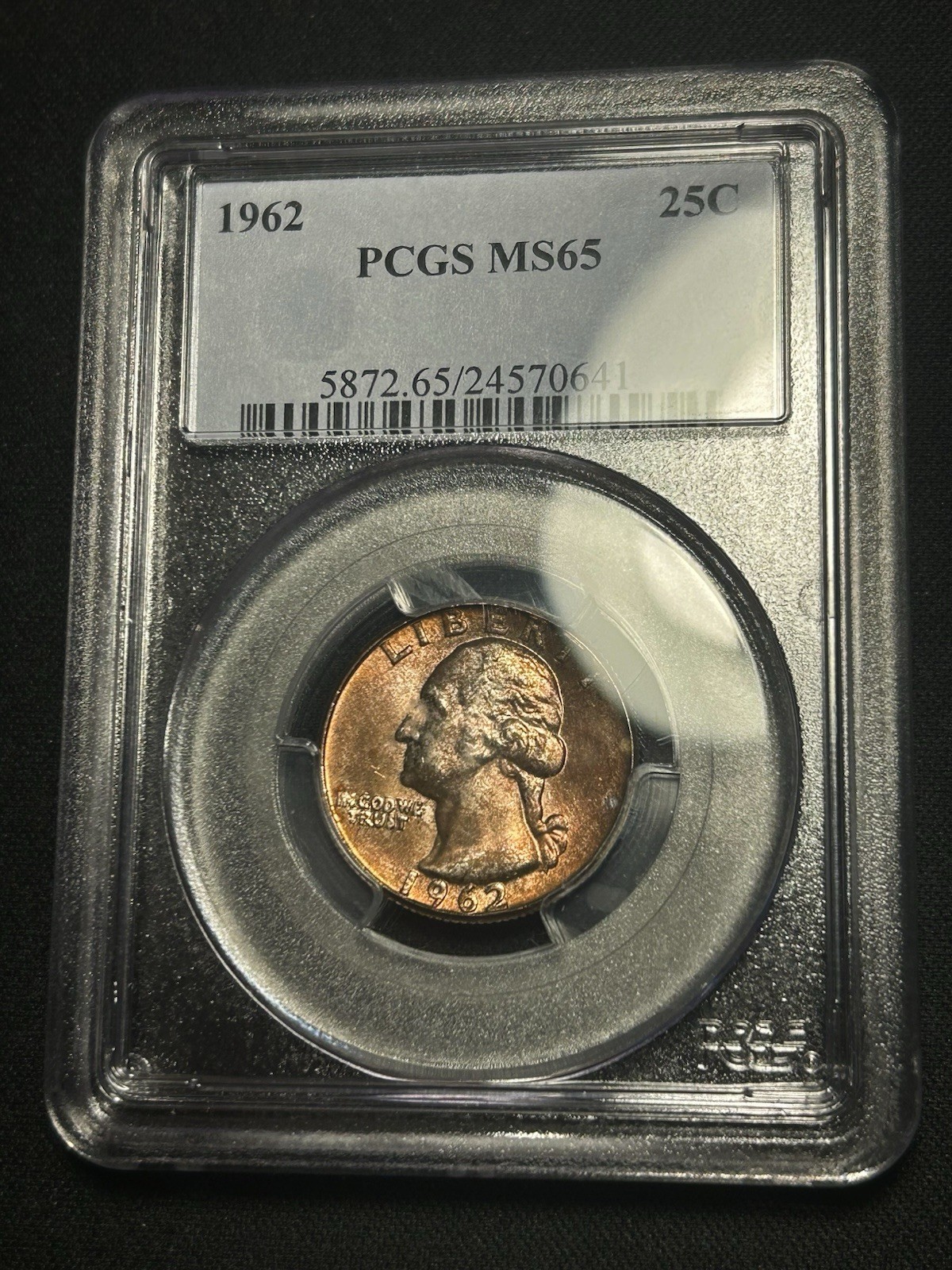 1962 Silver Washington Quarter Pcgs MS 65 Toned