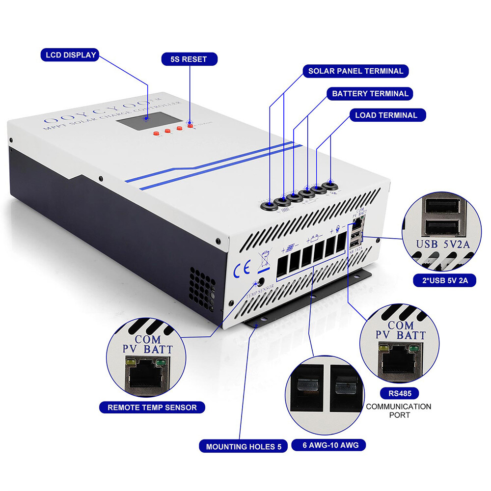 60A 100A MPPT Solar Charge Controller 12V 24V 36V 48V Auto PV 150V MAX 5000W U2