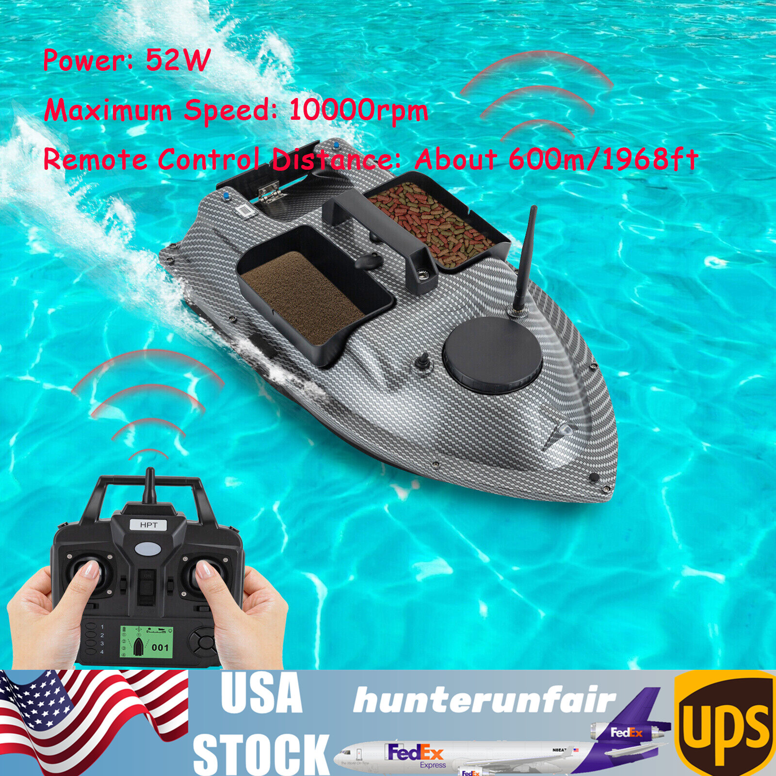 5200mAh Fishing Bait Boat LED 600m Remote Control Bait Boat Dual Motor Design