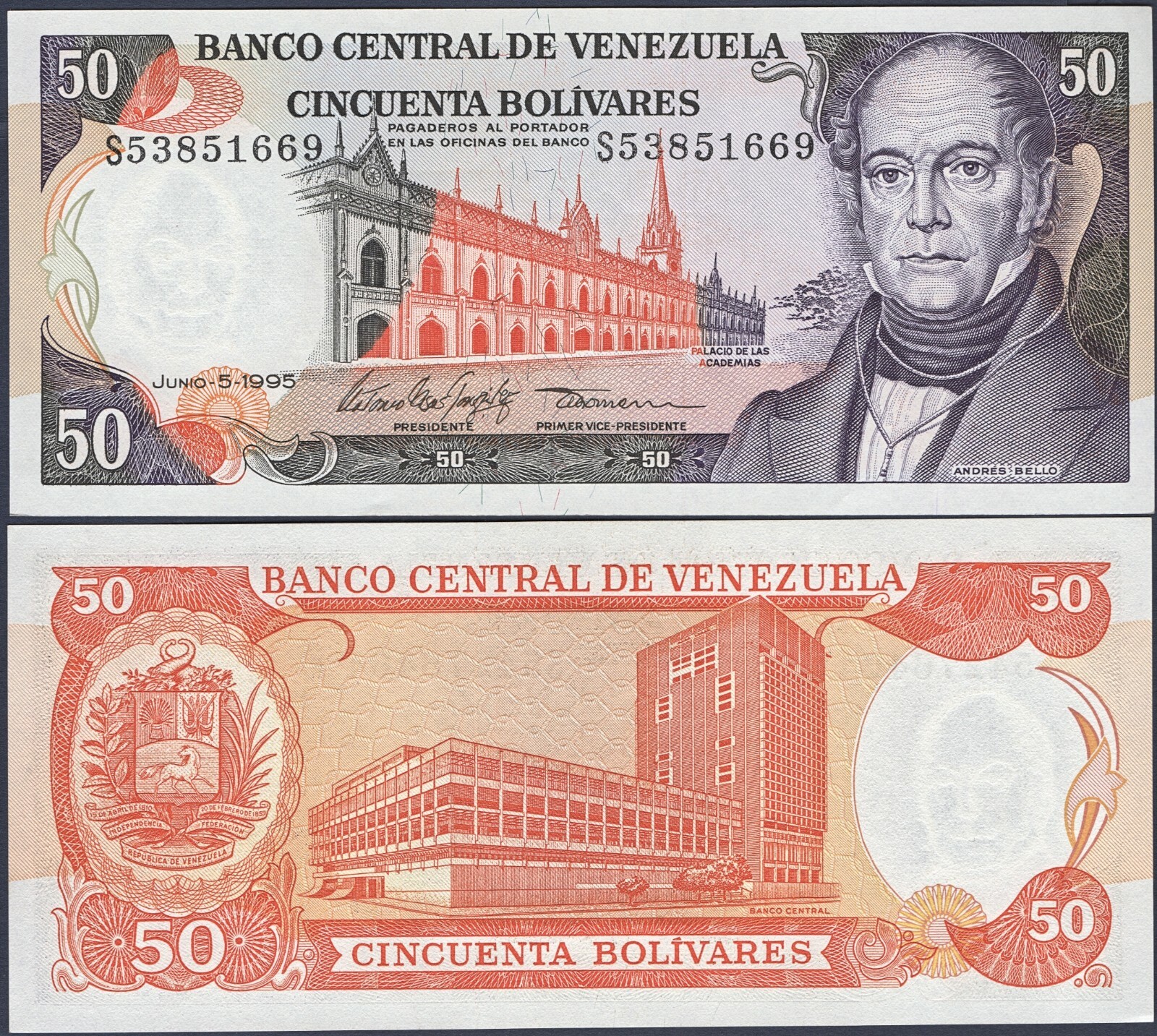 VENEZUELA 🇻🇪 P65e* 50 BOLÍVARES* ND 06/05/1995* UNC GEM* USA SELLER