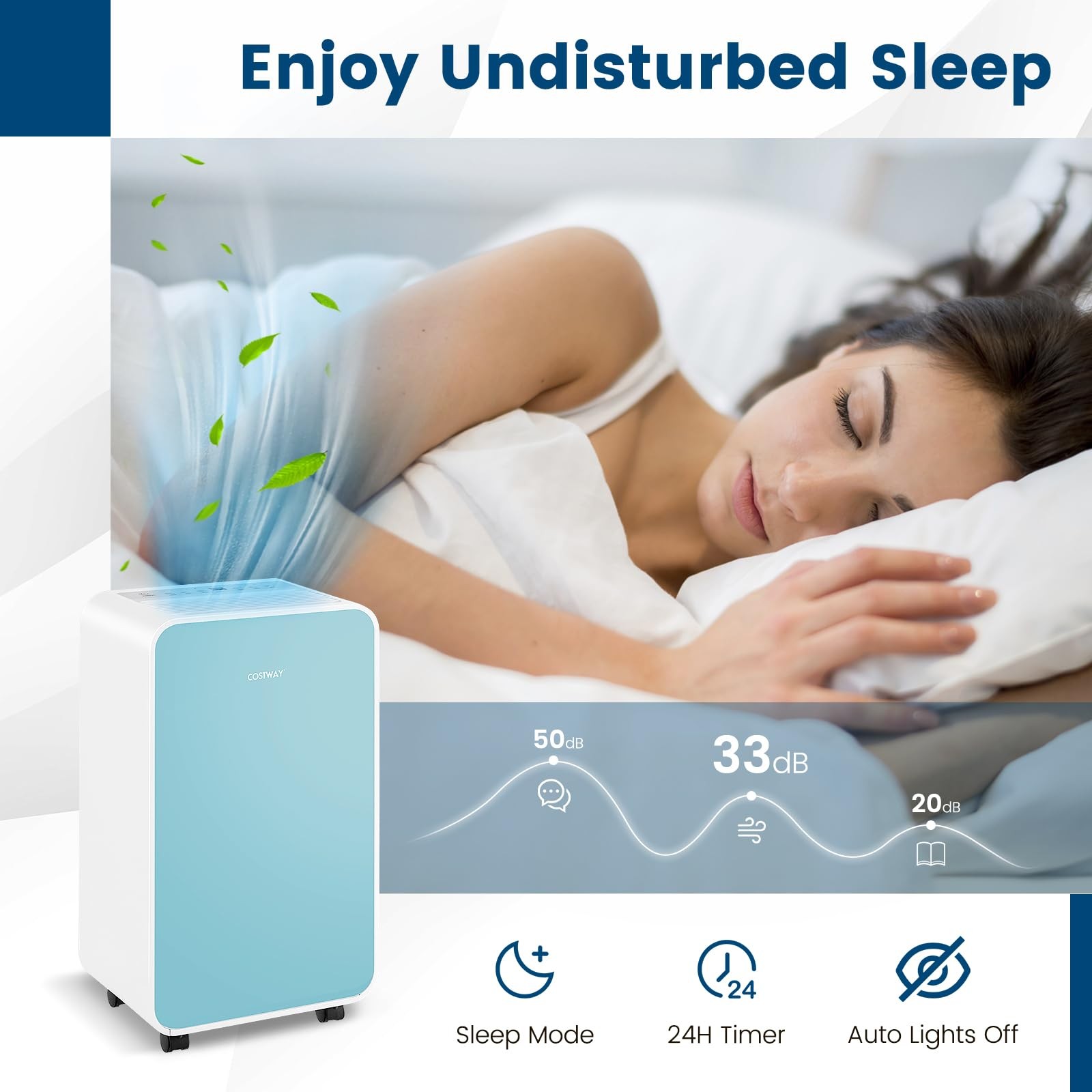COSTWAY 2500 Sq. Ft Dehumidifier Basement 32 Pints Portable Quiet Sleep Timer Dr