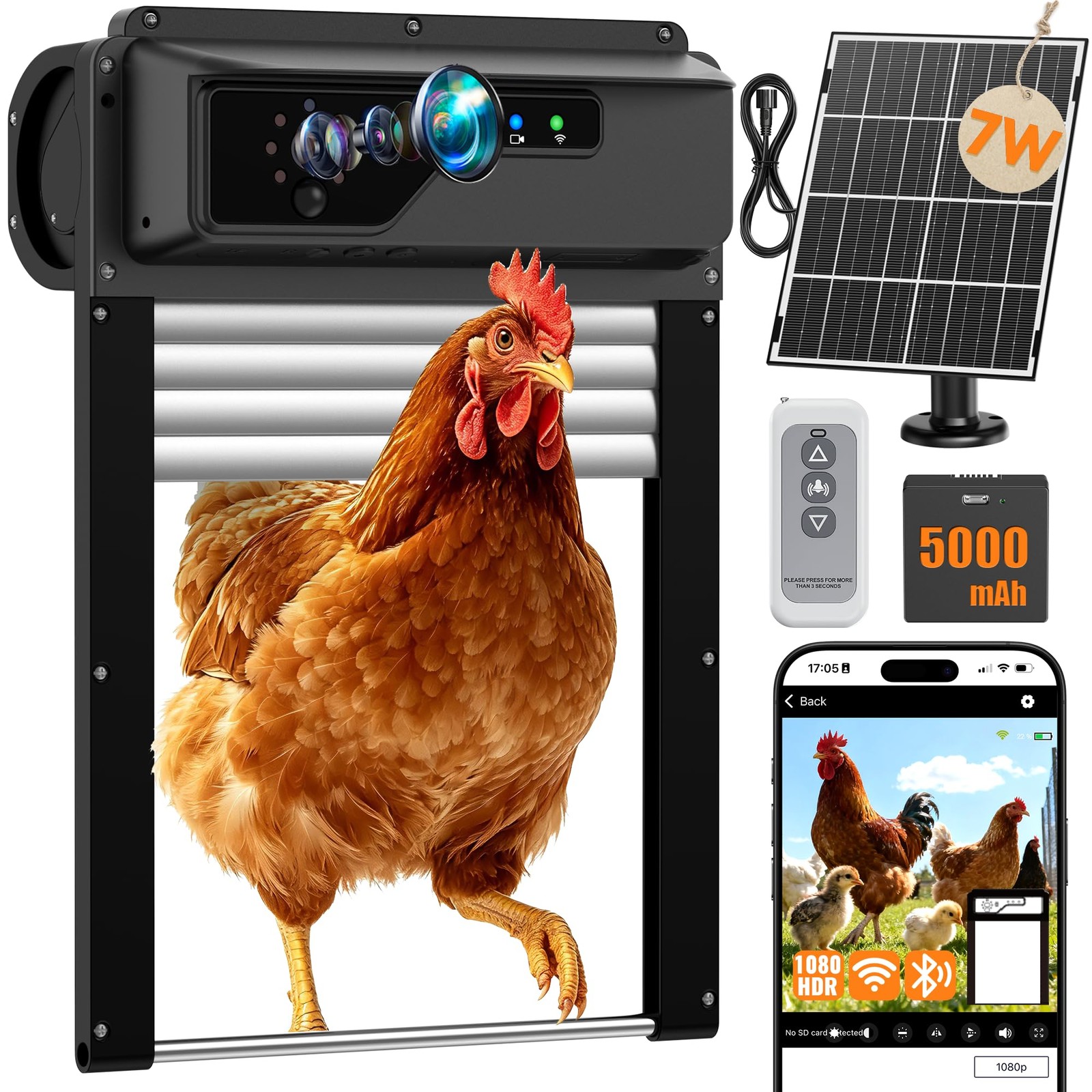 Automatic Chicken Coop Door with Timer and Remote Control, WiFi 1080P Camera ...