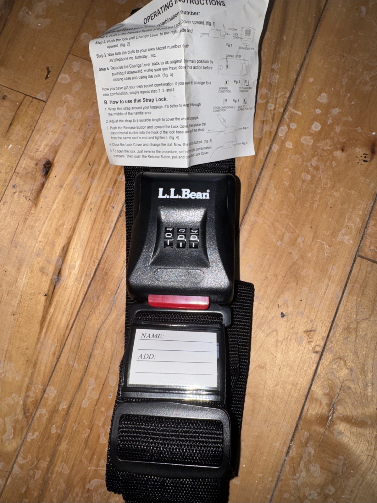 NEW L.L. Bean Black Adjustable Combination Lock Suitcase Luggage Strap