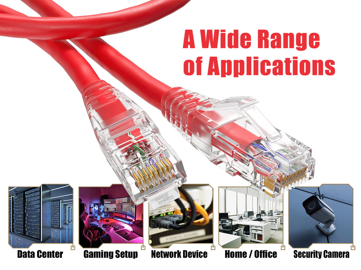 1ft Cat6 Ethernet Patch Cable with Clear Boot, UTP, Pure Bare Copper, Red