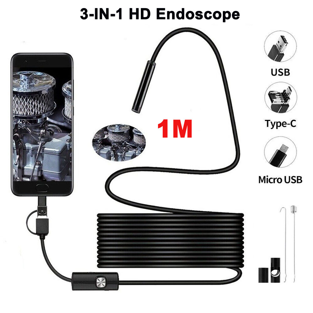 1M Endoscope Camera with Light HD Borescope  Inspection Snake Camera Waterproof