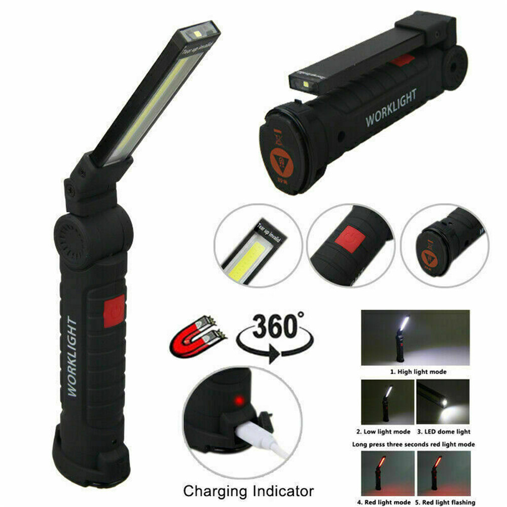 2X USB Rechargeable LED Work Light Dial Switch Magnetic Base Mechanic Shop Lamp