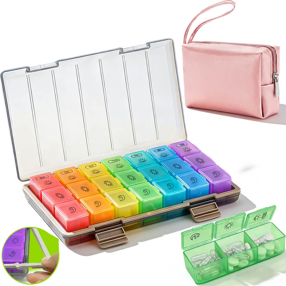 Pill Organizer Pill Case Pill Box One Week 3 Times a Day Moisture-Proof w/PU Bag
