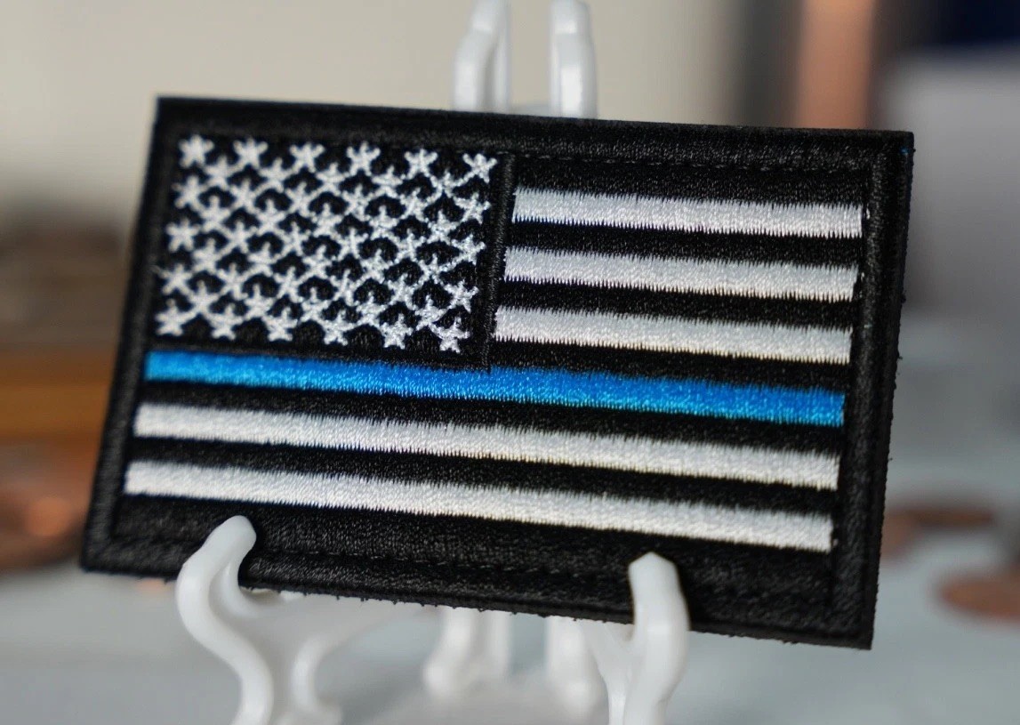 Thin Blue Line Black Patch. Light blue line Flag Patch Fits hook & loop Fastener