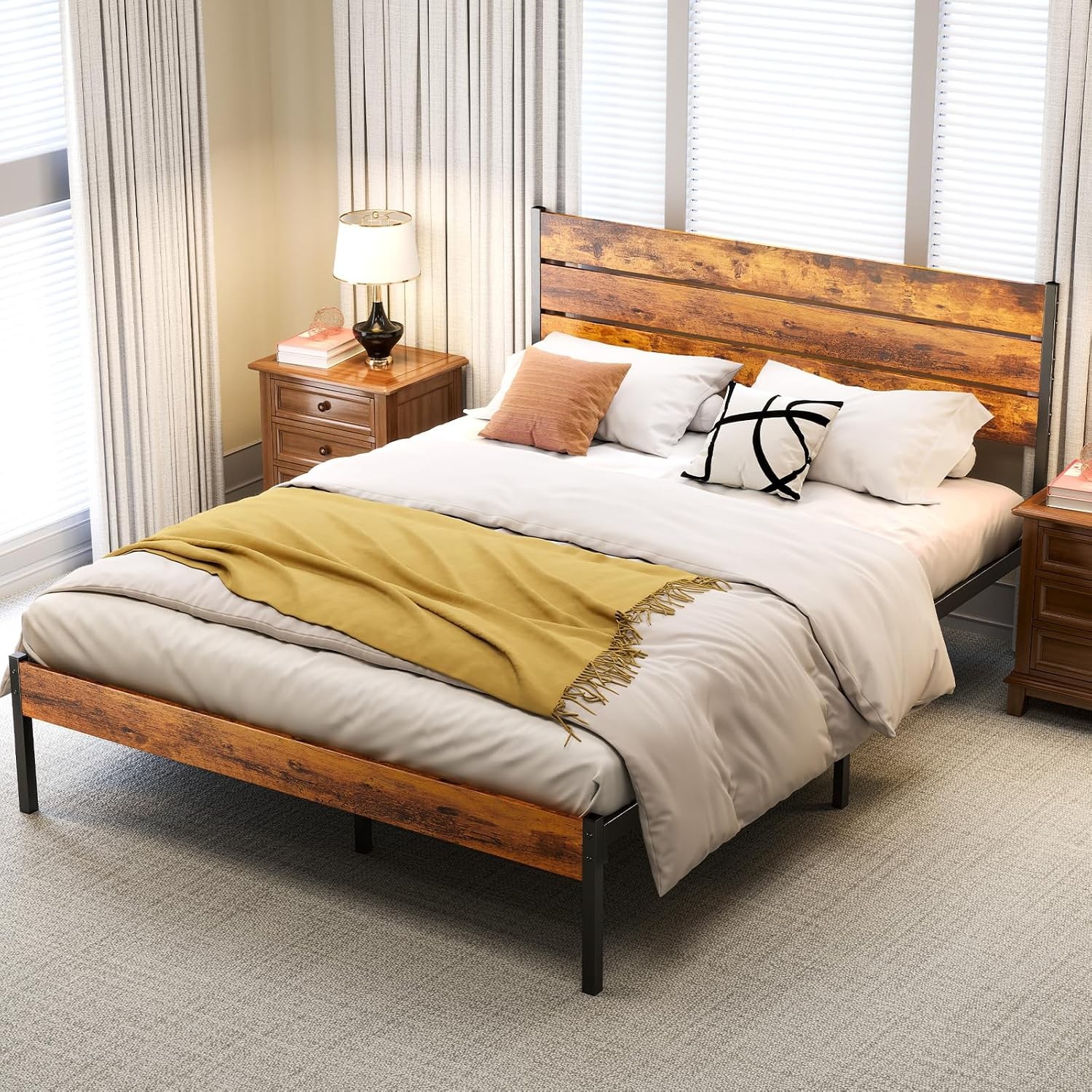 Full Size Bed Frame with Headboard 800LBS Mattress Foundation
