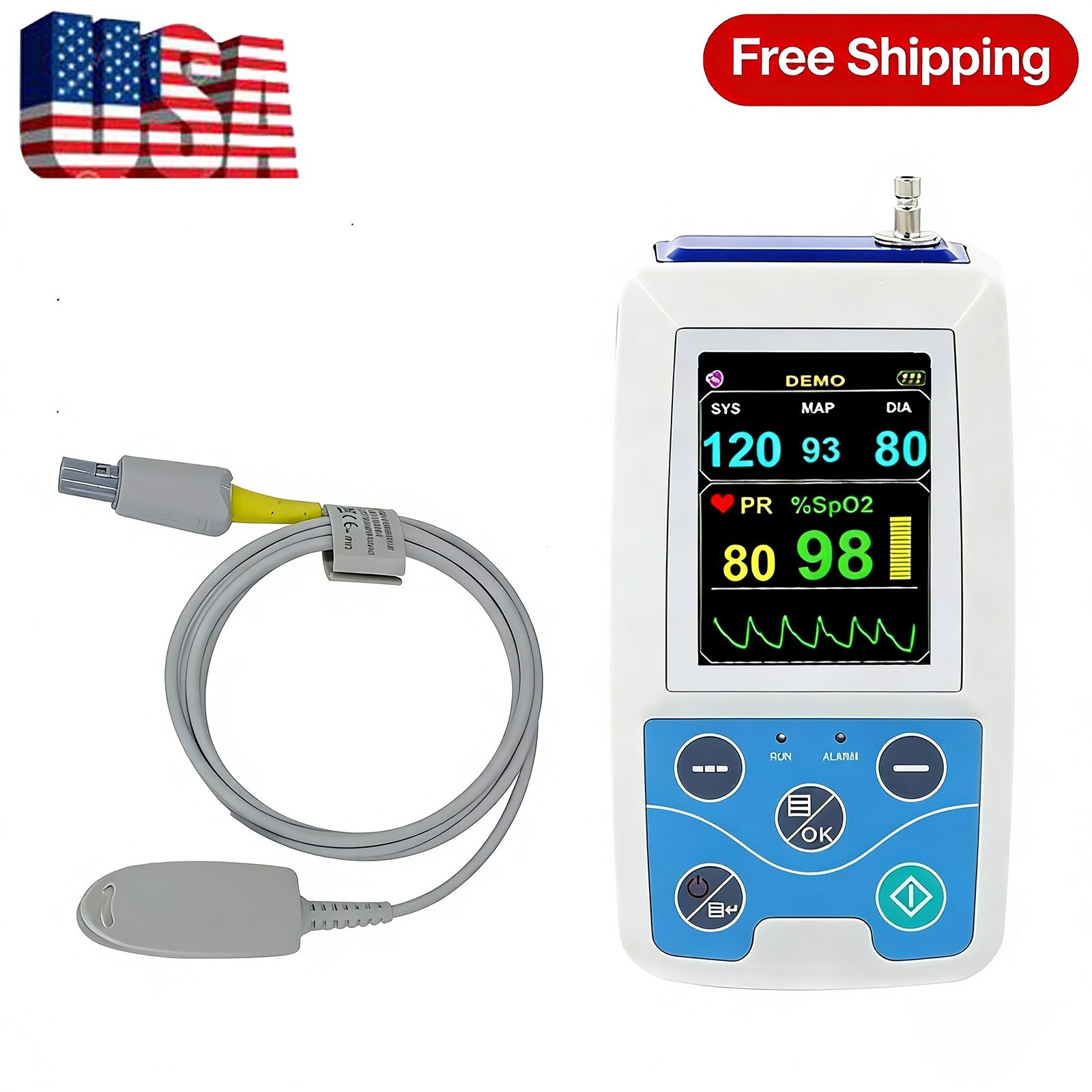 24-Hour ABPM Holter Monitor with SPO2 Ambulatory NIBP Blood Pressure Recorder