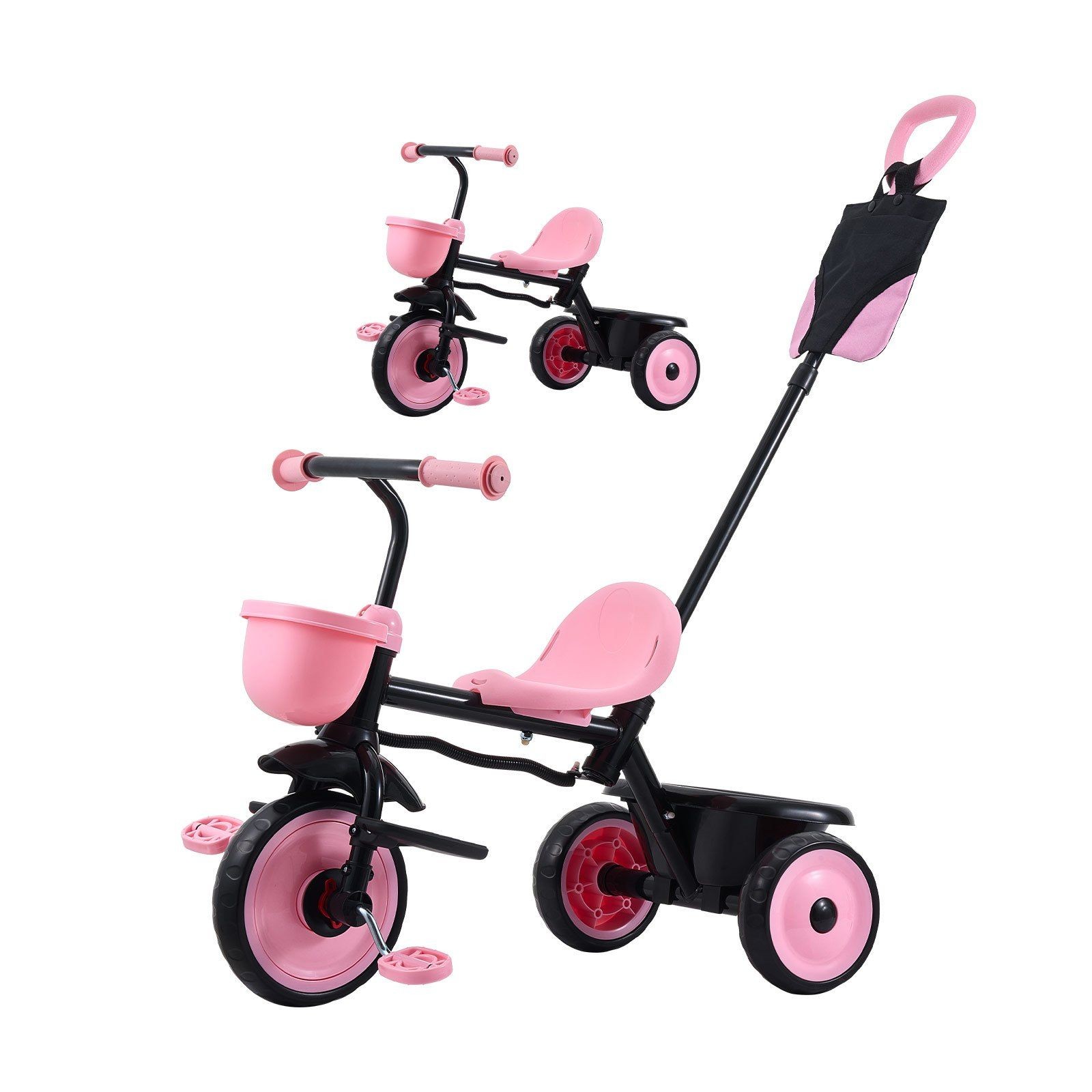 Adjustable Tricycle for Toddlers, Parent Push Handle, EVA+PP Wheels, Basket