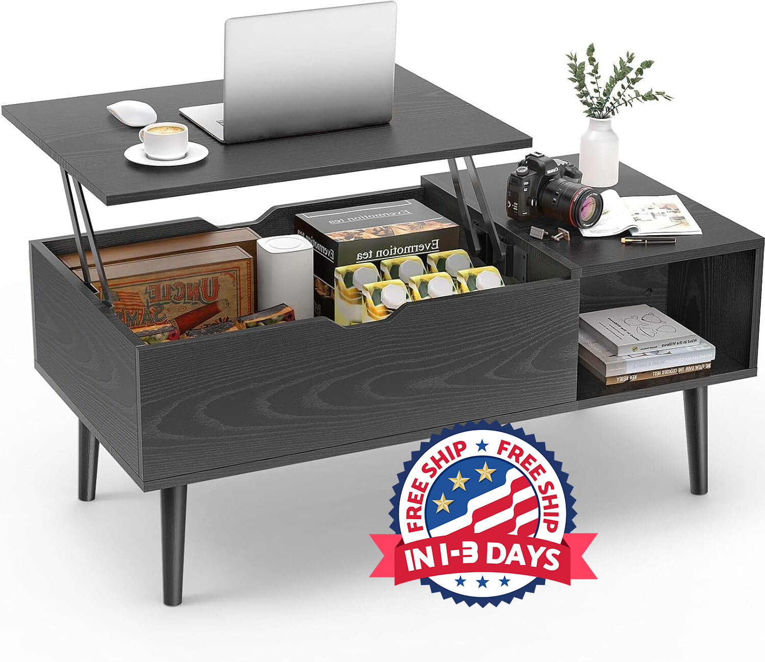Mesa de Centro Moderna y Elegante con almacenamiento oculto para sala 39.37inch