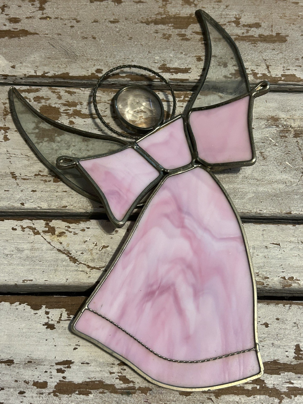 Pink Stain Glass Angel Suncatcher
