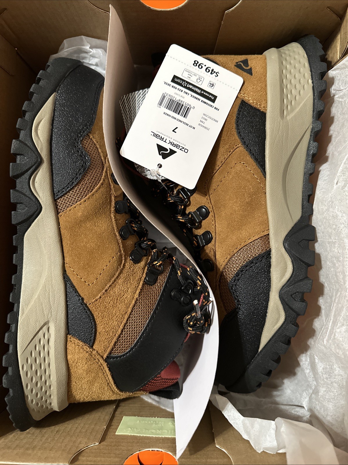 Ozark Trail Men's Redline Mid Hiker Boots Color Tan waterproof leather