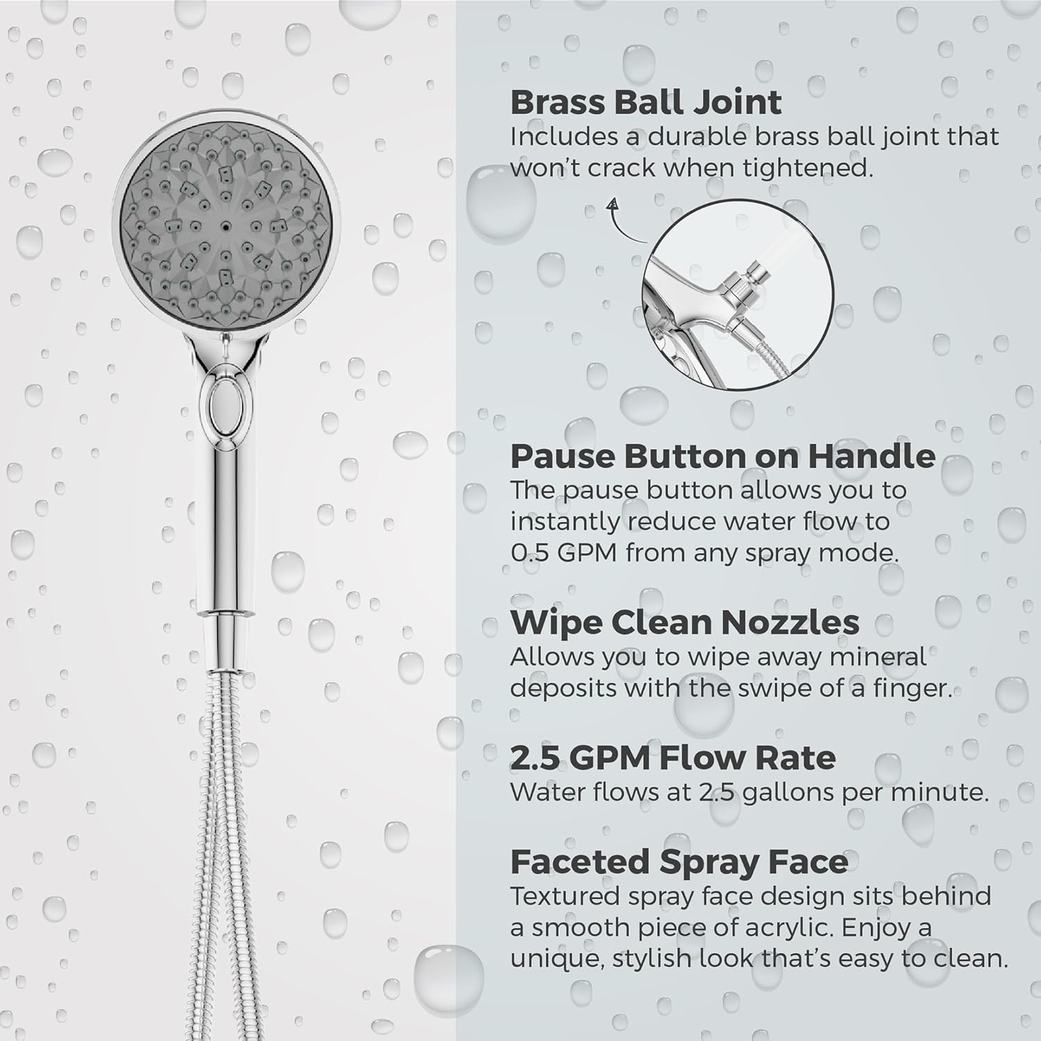 HydroFuse Handheld Shower Head with Magnetic Docking 6-Function High Pressure