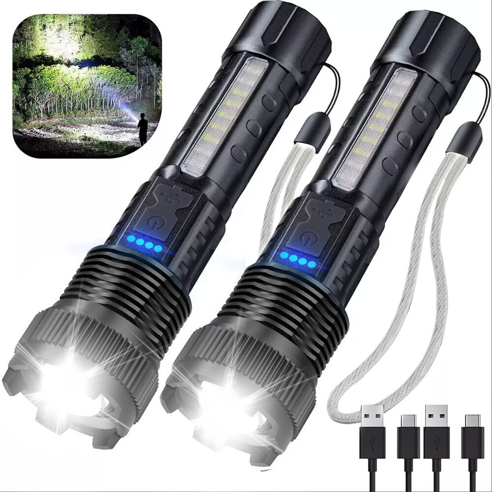 2pc 990000000Lumen Super Bright LED Flashlight Tactical Rechargeable Work Lights