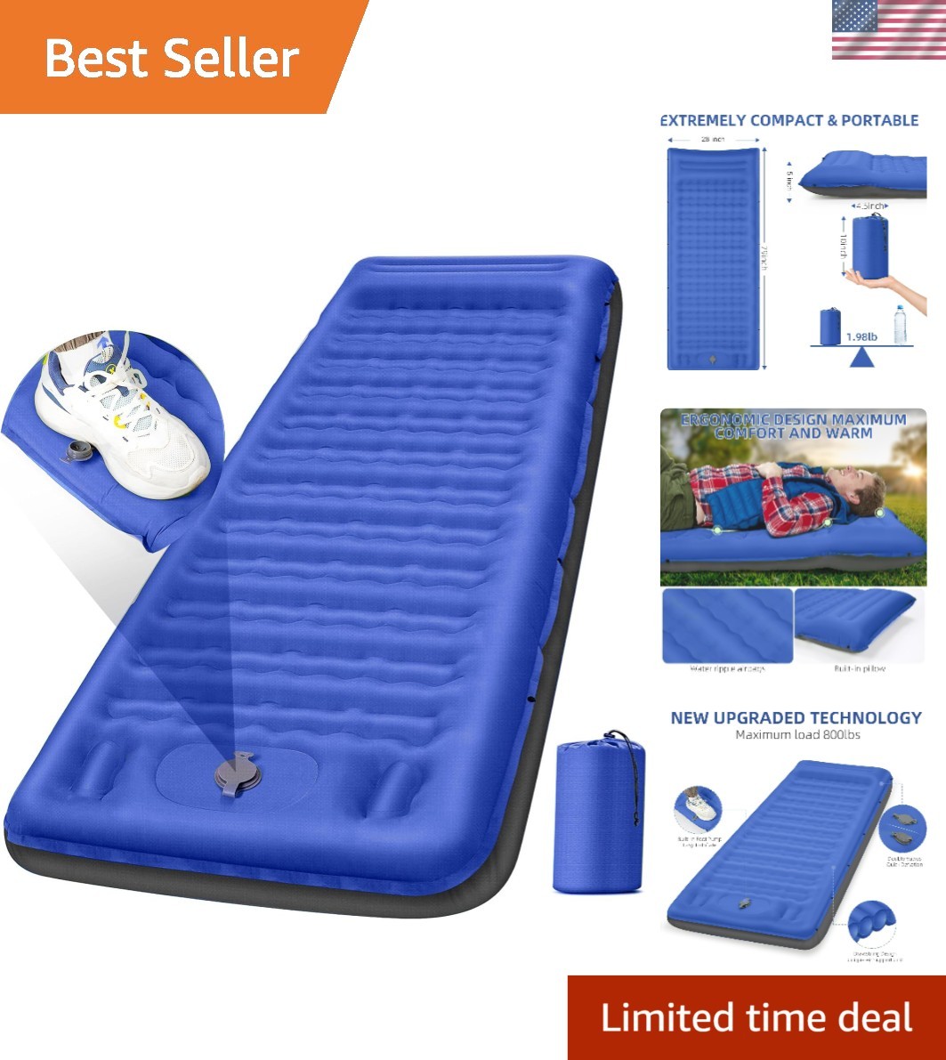 Compact 5-Inch Camping Sleeping Pad with Built-In Foot Pump - Easy Inflation