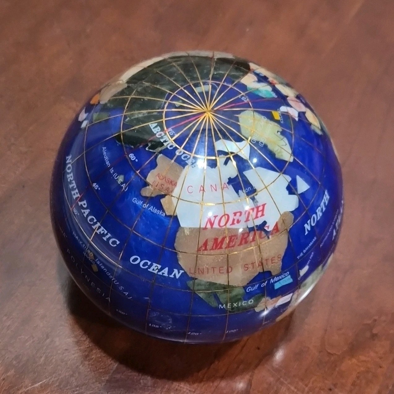 Small Multicolor Gemstone Globe Paperweight, Decorative, Freestanding