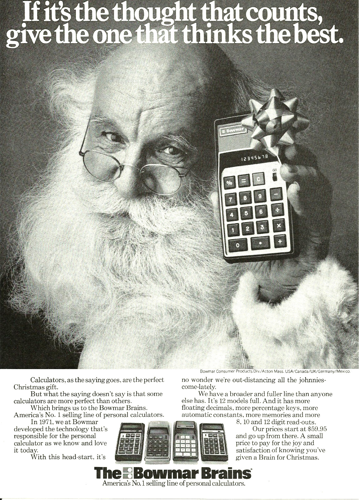 1973 The Bowmar Brains Calculator Santa Claus vintage PRINT AD Advertisement