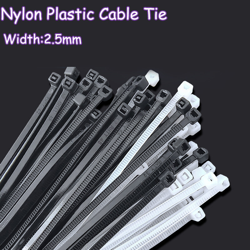 2.5mm Width Nylon Plastic Cable Ties Zip Tie Wraps Strong All Sizes White/Black