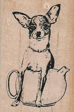 Chihuahua Teapot Dog 1 3/4 x 2 1/2" Rubber Stamp, Animal Stamp, Dog Stamp