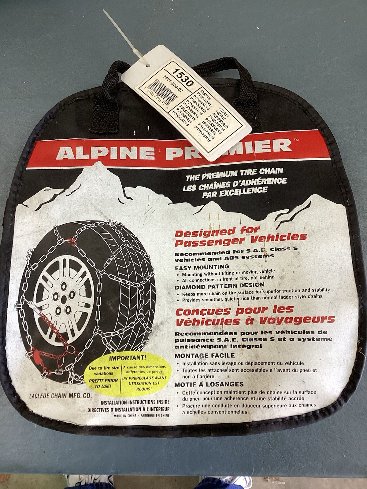 Alpine Premier Diamond Pattern Tire Snow Chains # 1530, 1 Pair Not Used