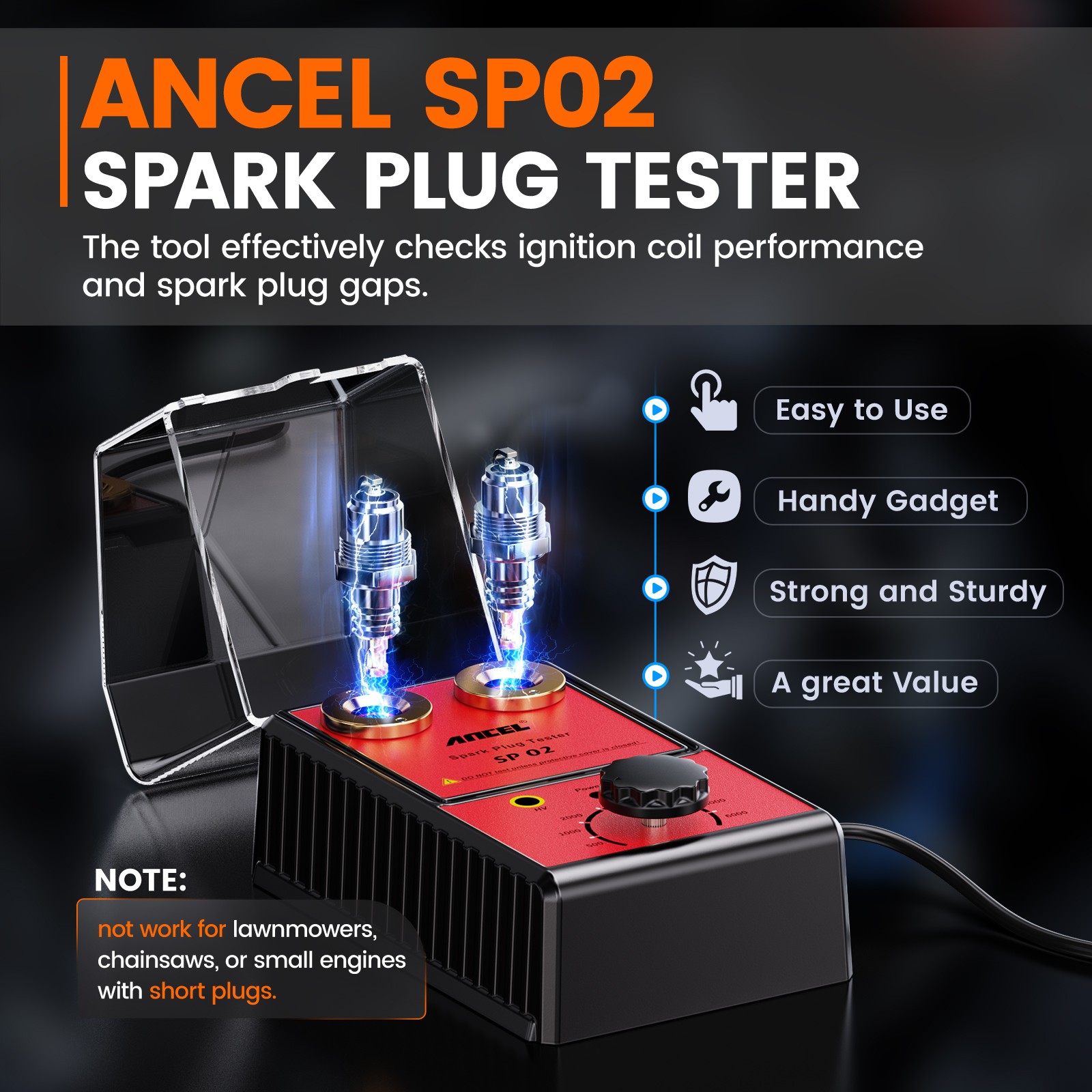 ANCEL SP02 Car Spark Plug Tester with Auto Adjustable Double Hole Detector