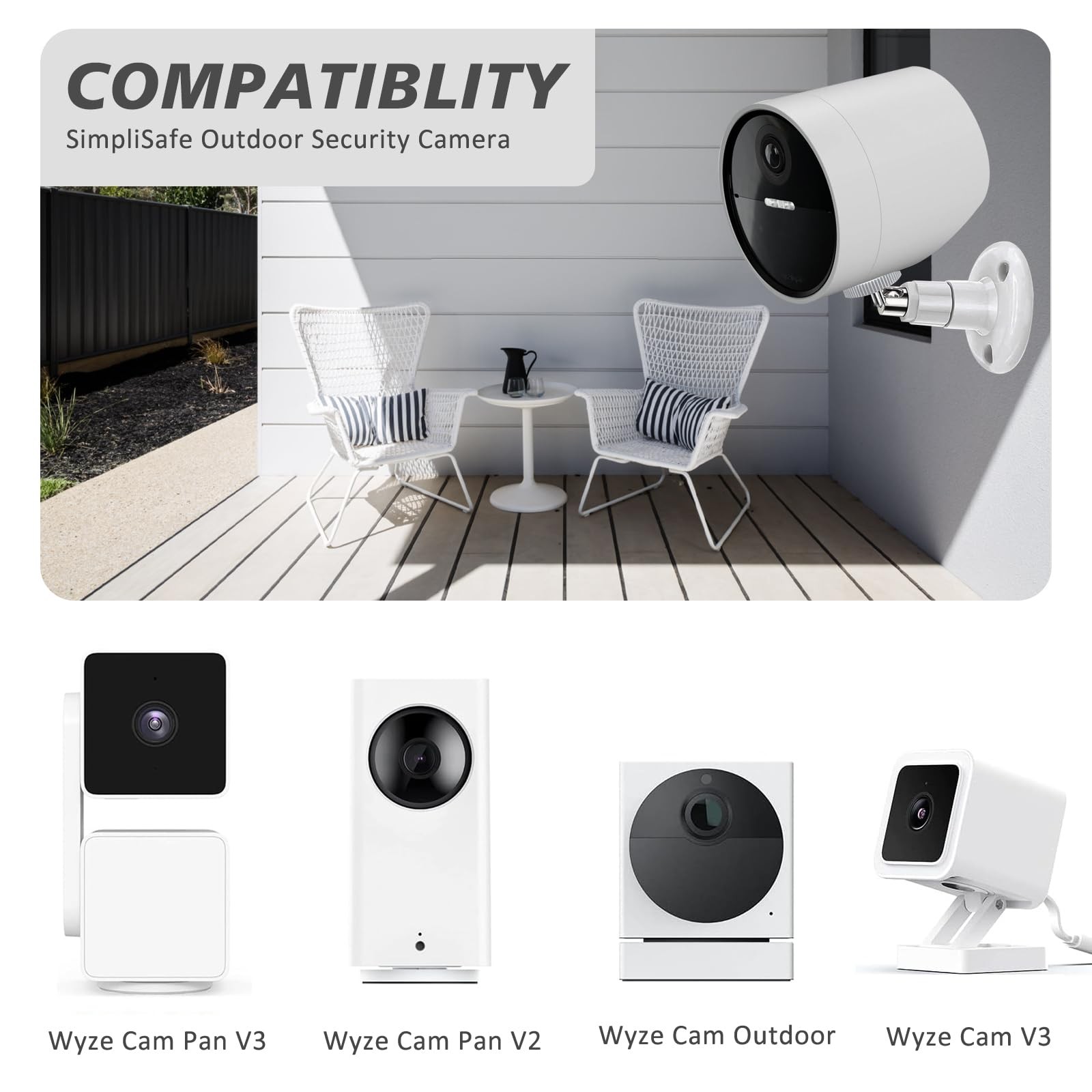 2 Pack Wall Mount Compatible with SimpliSafe Outdoor Security Camera, 360° Rot