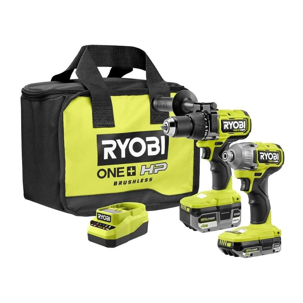 RYOBI ONE+ HP 18V Brushless Cordless 2-ToolKit 4.0 Ah & 2.0 Ah Batteries