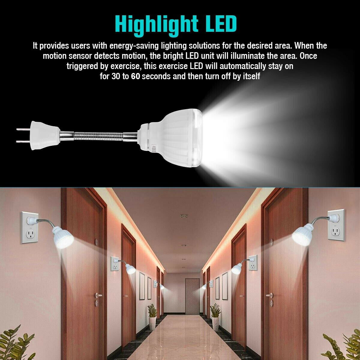 1-3PCS Motion-Activated Sensor Night Light LED AC Outlet Plug-In Wall Stair Lamp