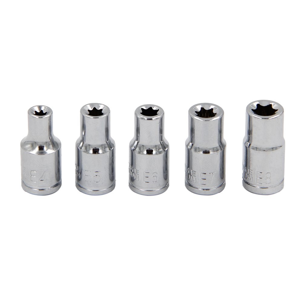 5 PCS E-Torx Female Star Bit Socket Set E4–E8 1/4 Inch Drive
