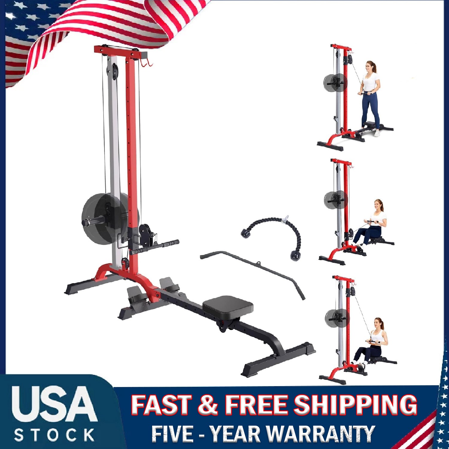 Rowing & Cable Machine ,Adjustable LAT Pull Down & Low Row Cable Machine Workout