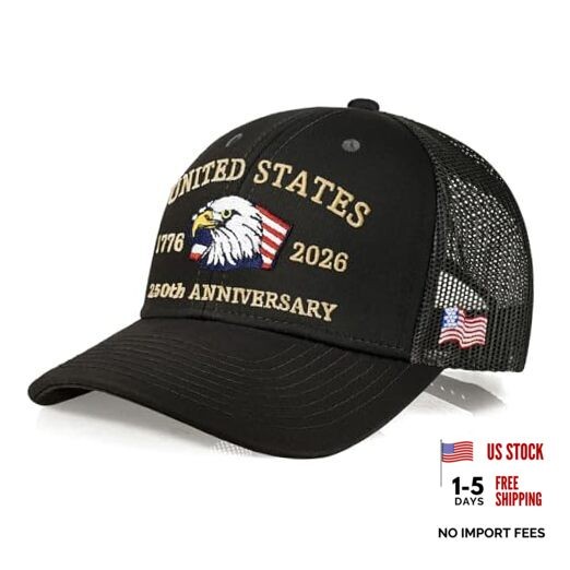 United States 250th Anniversary Hat 1776-2026 Adjustable Embroidered E1-black