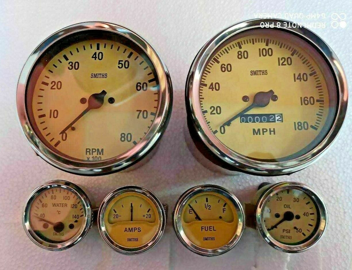 Smiths gauge Kit- Elec Temp + Oil + Fuel + Amp Gauge+Speedometer +Tacho 100 mm