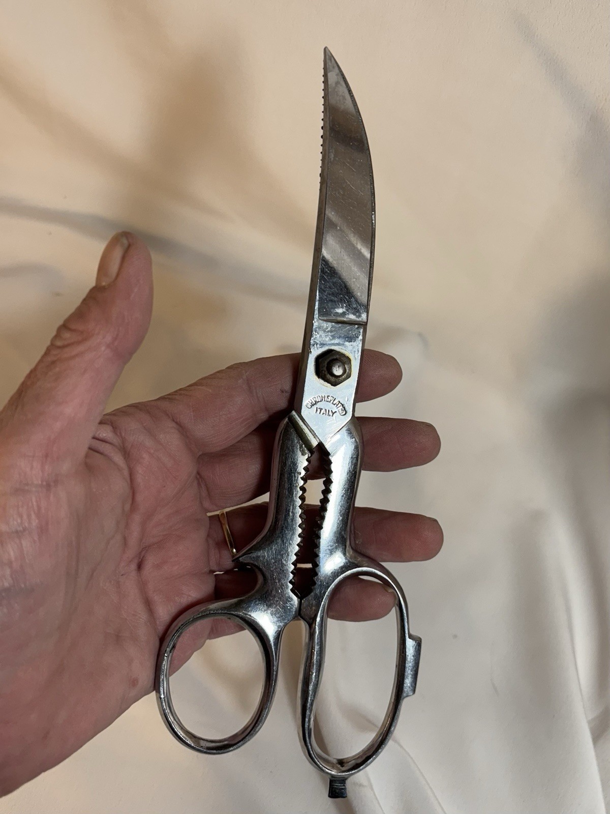 Vintage MARKS Chrome Plated Kitchen Poultry Shears Made In Italy  Multi-Purpose