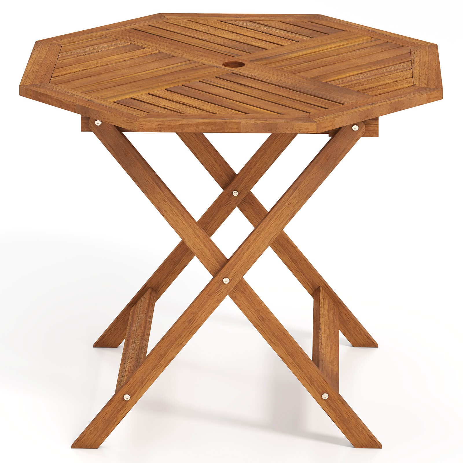 35.5” Solid Wood Patio Dining Table w/1.97” Umbrella Hole Slatted Tabletop