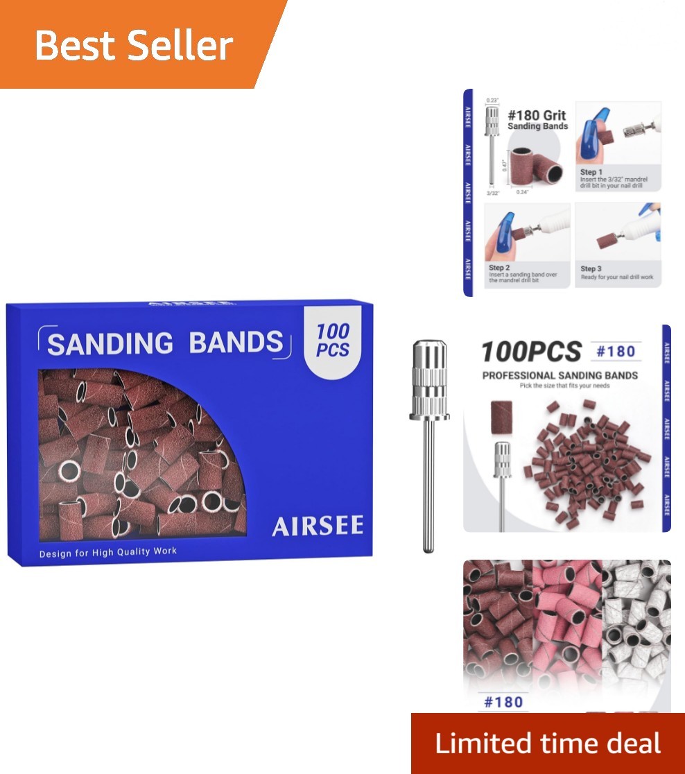 100 Pcs Medium 180 Grit Nail Drill Sanding Bands - Acrylic Professional Set