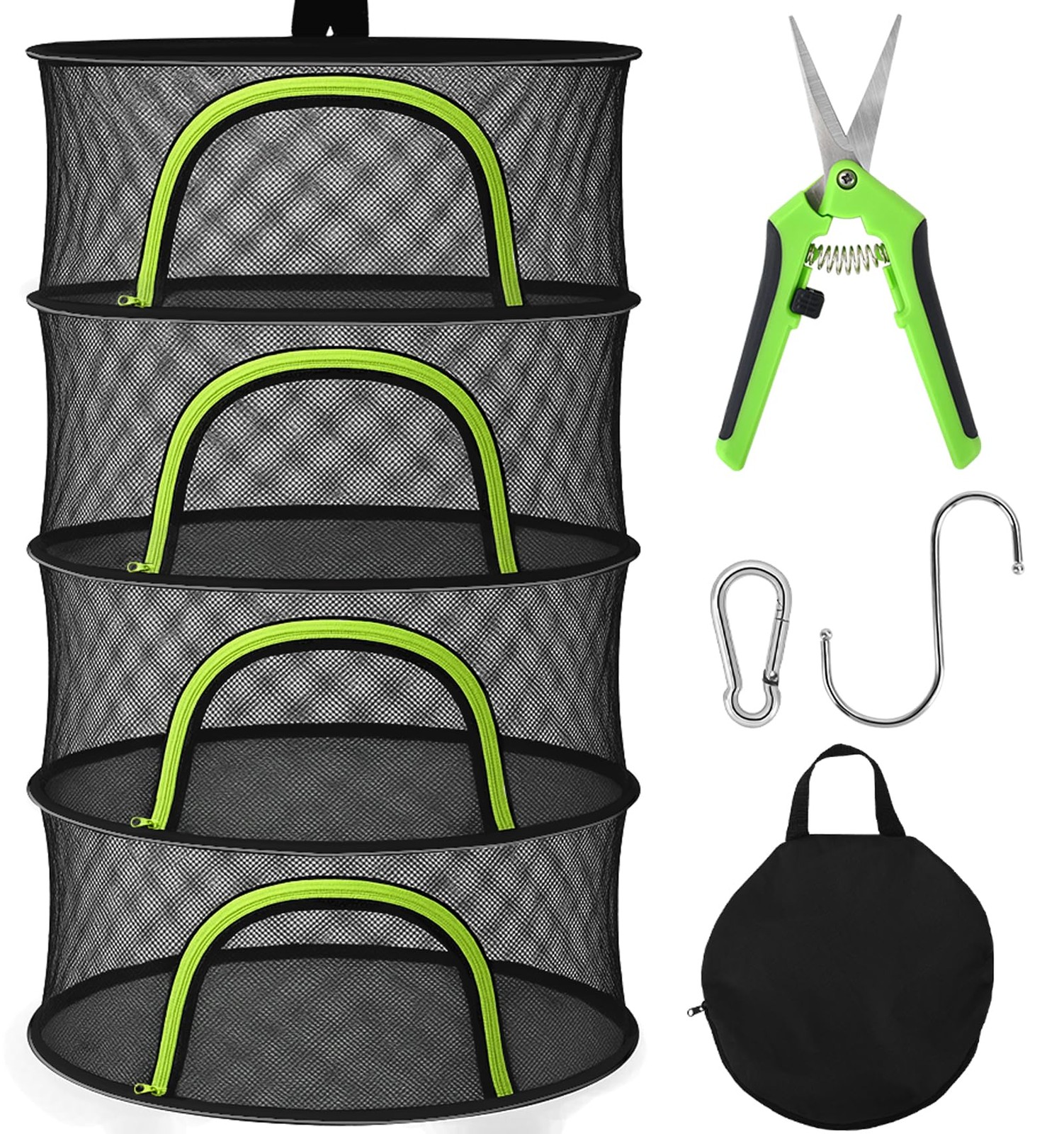 Herb Drying Rack Hanging Mesh 4 Layer 18" with Zipper, Garden Pruning Shear, ...